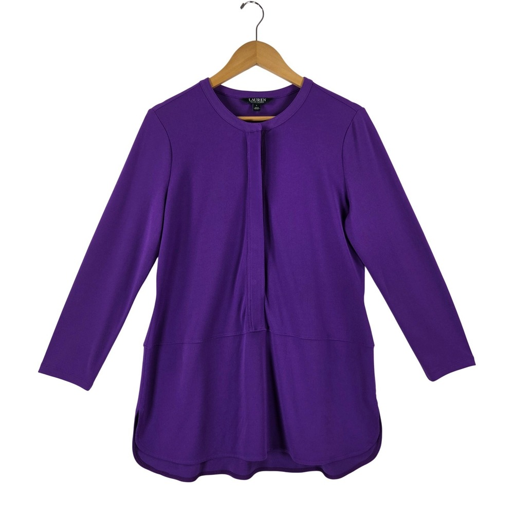 Lauren Ralph Lauren Purple Long Sleeve Tunic Top Hidden Button Size L